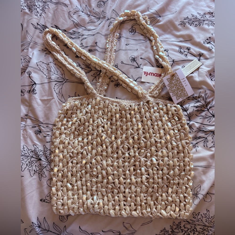 TJ MAXX VIRAL Cream Beaded HANDBAG.